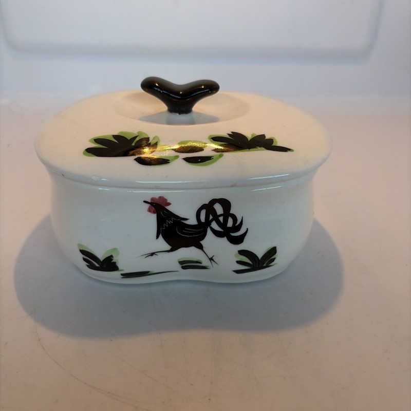 Rare Vtg. Glidden Menagerie Rooster Divided Condiment Server Set W/ Spoons & Lid