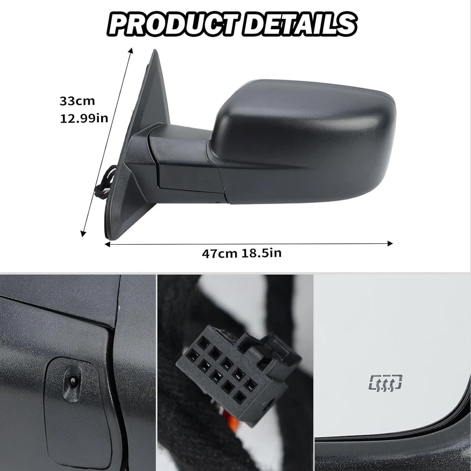 Left/Driver Manual Fold + Heated + Temp Sensor Mirror For 2013-19 Dodge Ram 1500 - Image 2 of 4