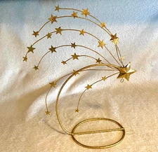Rare VTG Shooting Stars Metal Christmas Ornament Display Stand Glittery Gold 