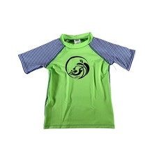 Dolfin Little Dolfins Swim Shirt Size 5 Lime Blue Stripe Rash Guard UPF 50+ NWT