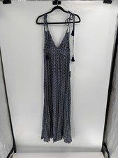Lulu's Navy and White Field Day Navy Blue Print Tie-Strap Maxi Dress small NWT
