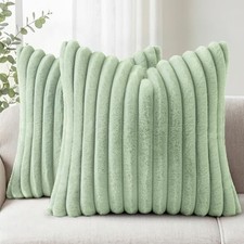 Faux Fur Couch Throw Pillow Covers 20x20 Set 20" x 20" Pack of 2 Sage Green