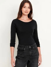 Old Navy Women's XXL ~ Black Double Layer Long Sleeve Scoop Back Bodysuit NWT