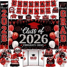 Graduation Decorations Class of 2026, Red Graduation Decorations Set, Banner  B