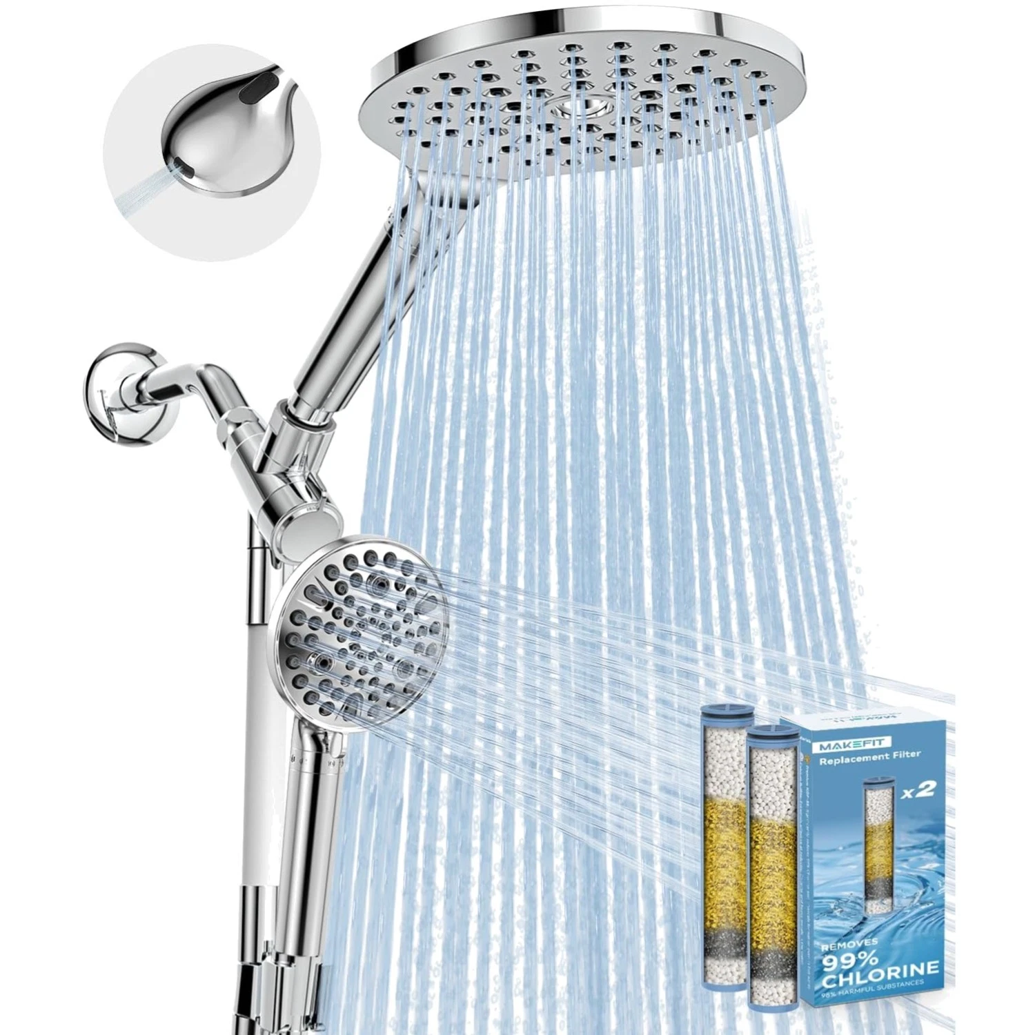 Dual Filtered Rain Shower Head Combo, Handheld Shower Head with Adjustable Ba...