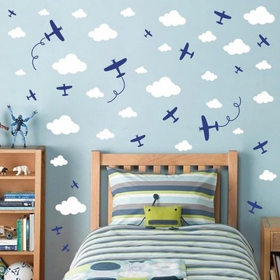 Airplane Wall Stickers Aircraft Plane Wall Decals Peel and Stick White Cloud ...
