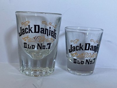 Vintage fluted heavy 1960s & modern 1980s shot glass set, Jack Daniels Old No. 7