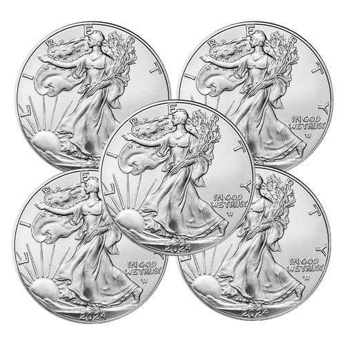 Lot of 5 - 2024 $1 American Silver Eagle 1 oz BU