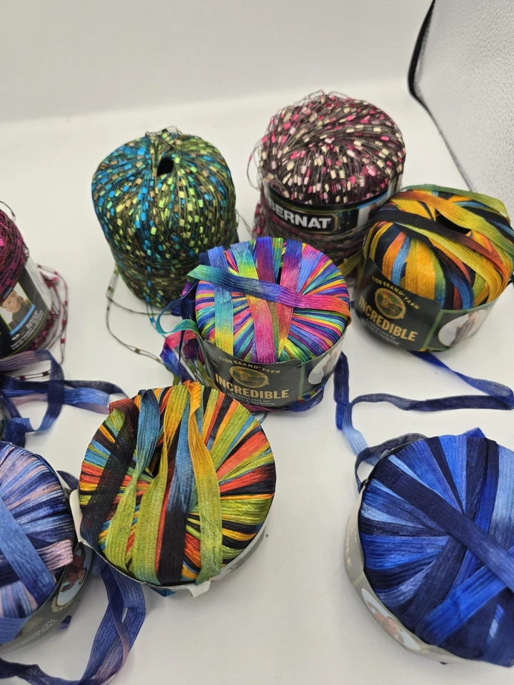 Lot of 10 Bernat “Incredible” & Ribbon-Style Specialty Yarns – Multi-Color Skein - Image 3 of 4