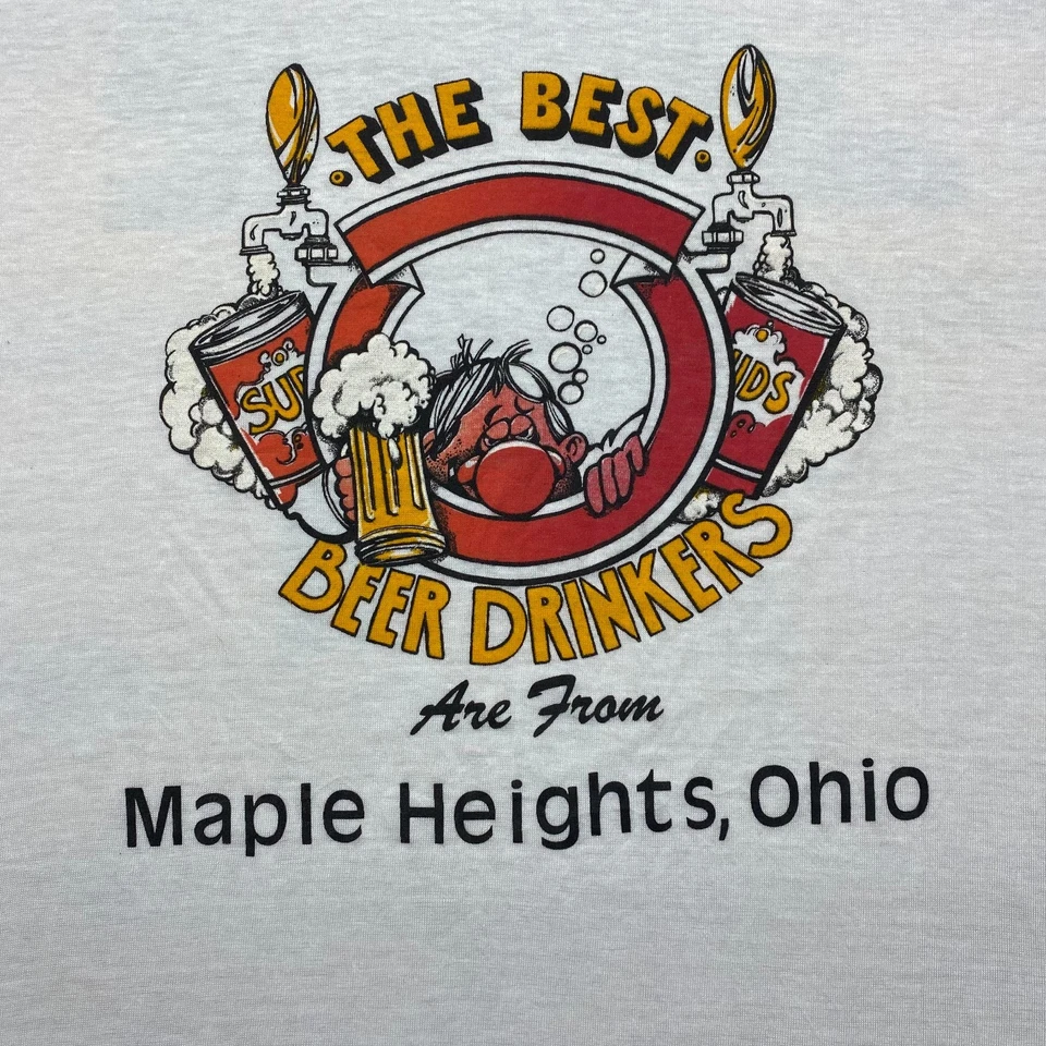 Nueva con etiquetas Camiseta Vintage Años 80 The Best Beer Drinkers Maple Heights Ohio Ringer XL Foto 2 de 4