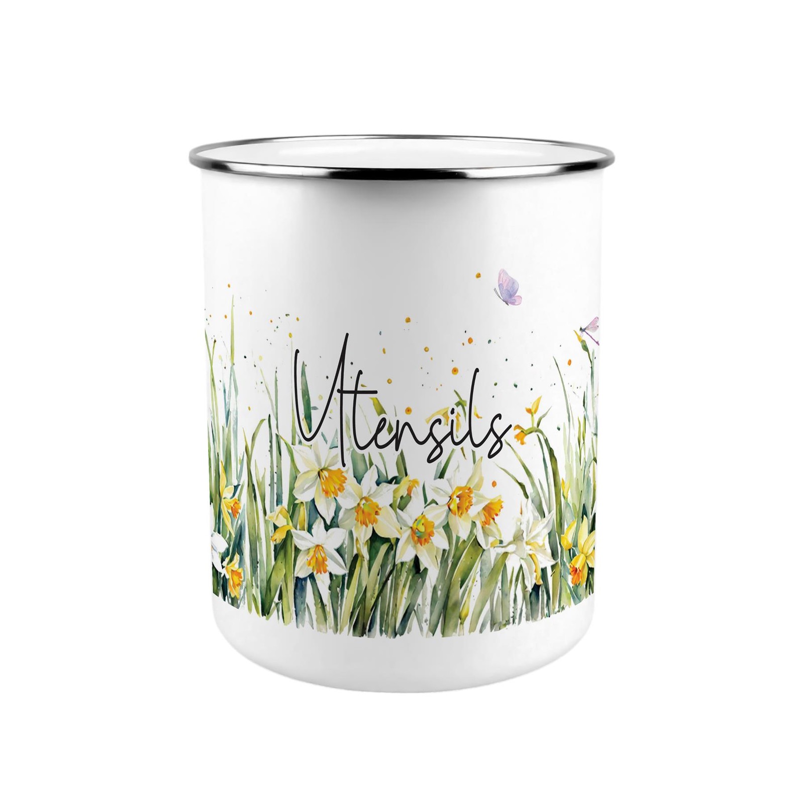 Spring Time Daffodils Utensil Pot - Enamel XL Kitchen Organiser Decor Gift
