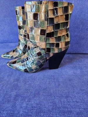 Tory Burch Lila 90MM Ankle bootie. Stained Glass Leather Multi Color Sz 5.5 NIB