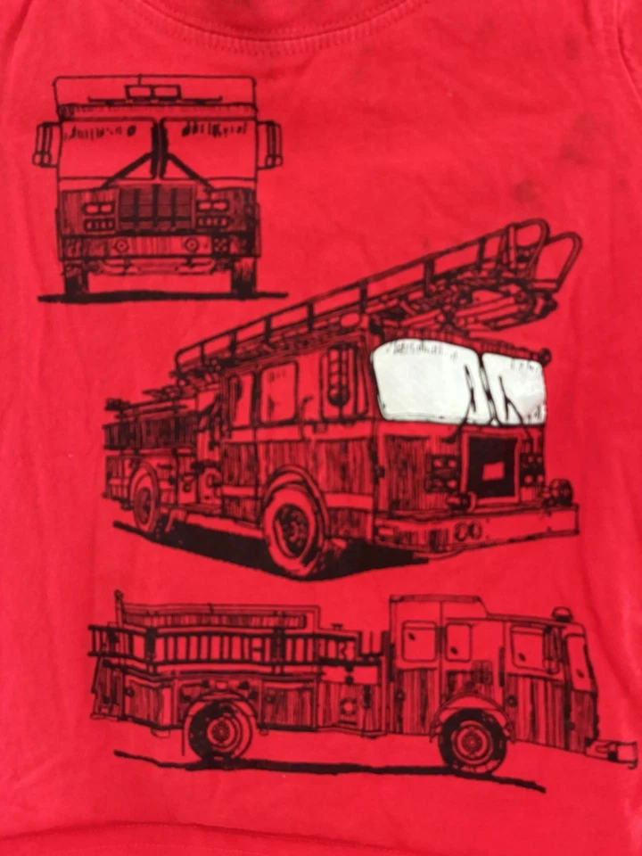 Camisa Carter's Bebé Niños Camiones de Bomberos Algodón Cuello Redondo Manga Corta Roja 18M Foto 4 de 4