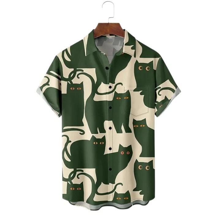 Милый кот корова узор гавайская рубашка для мужчин весело животных 3D печать пляж рубашки - Изображение 3 из 4