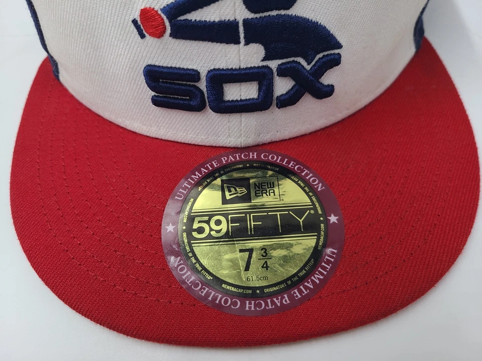 Chicago White Sox Comiskey Park Patch New Era 59Fifty Fitted 7 3/4 Hat Cap RWB - Image 4 of 4