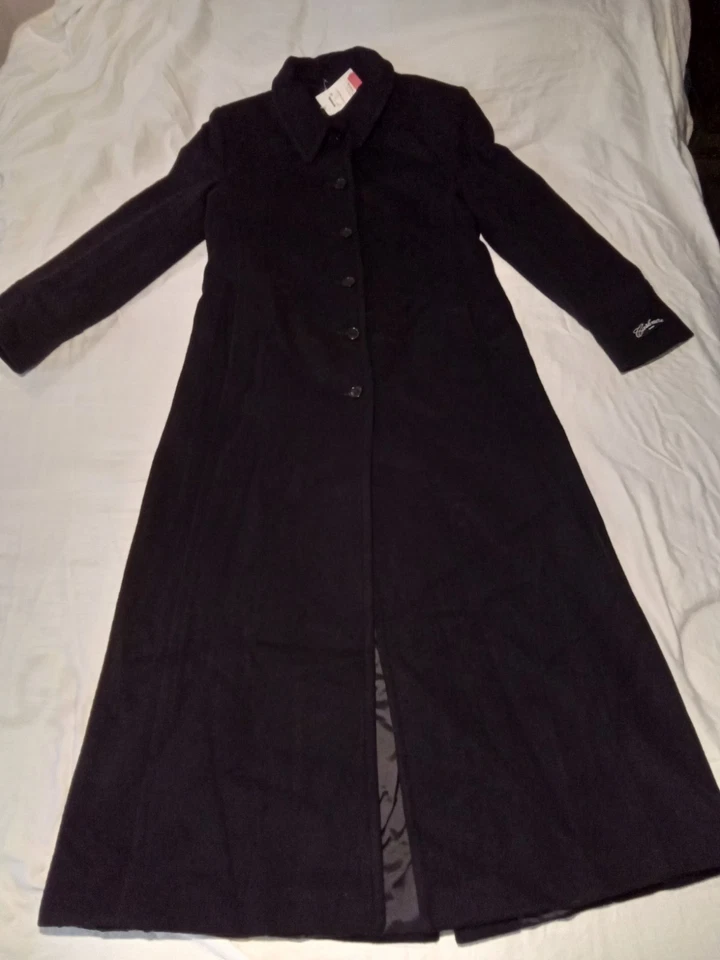 Abrigo para mujer Steve By Searle talla 14 negro lana cachemir largo maxi pecho único