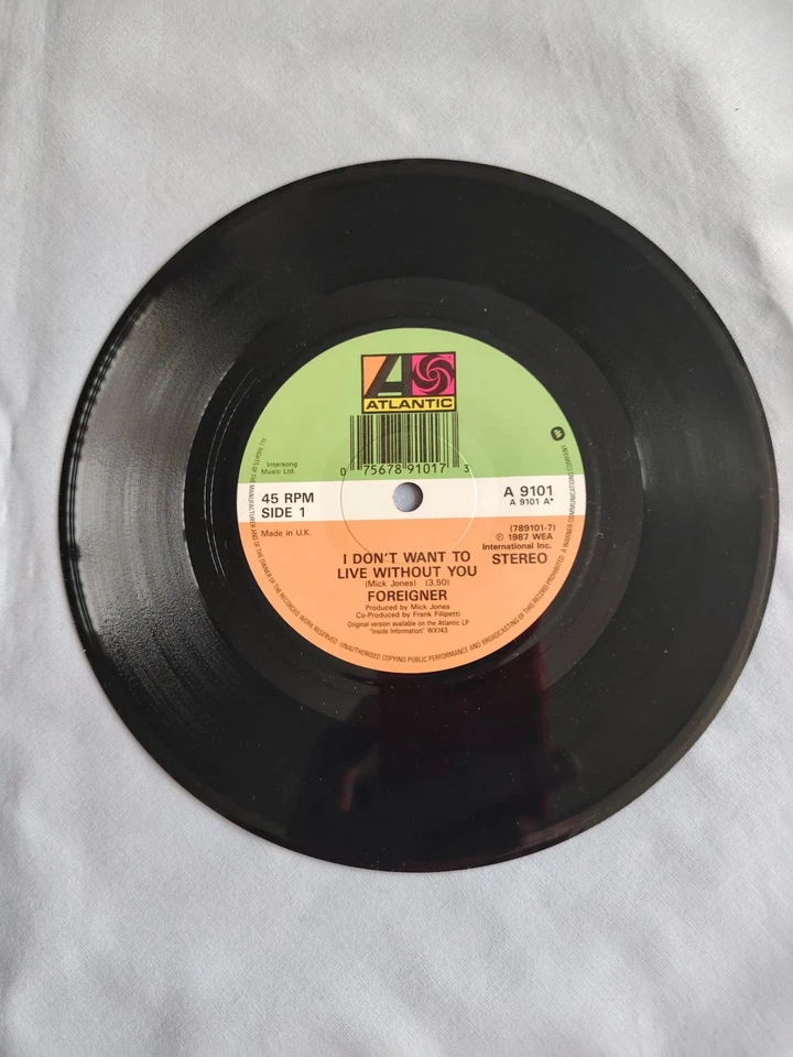 FOREIGNER "I DON'T WANT TO LIVE" 1987 7" VINYL SINGLE IN A PICTURE SLEEVE - Image 4 of 4