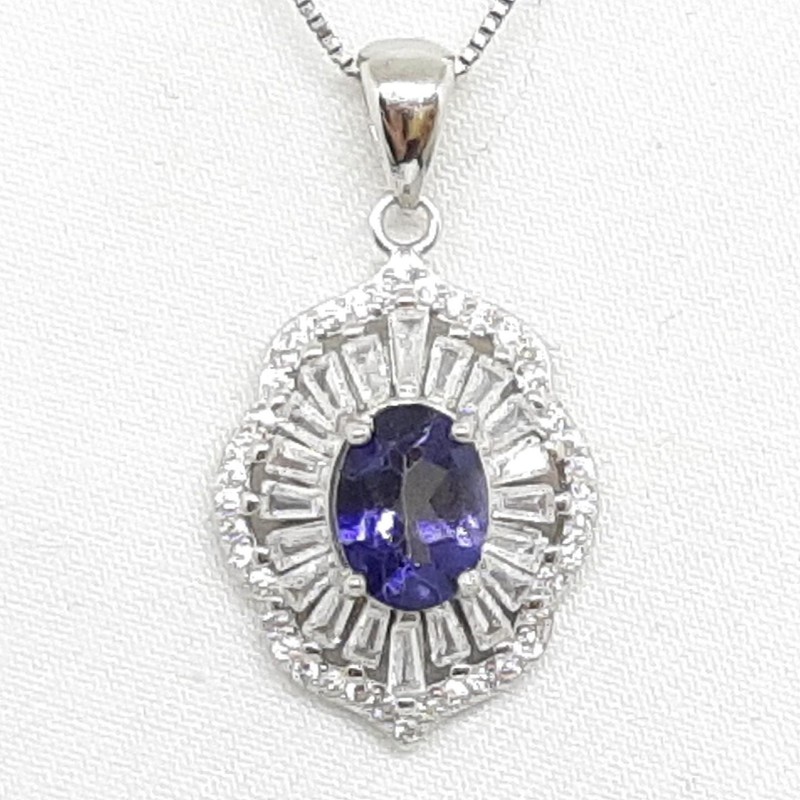 World Class 2.40ctw TZ.Topaz & White Sapphire Baguette 925 Silver Pendant
