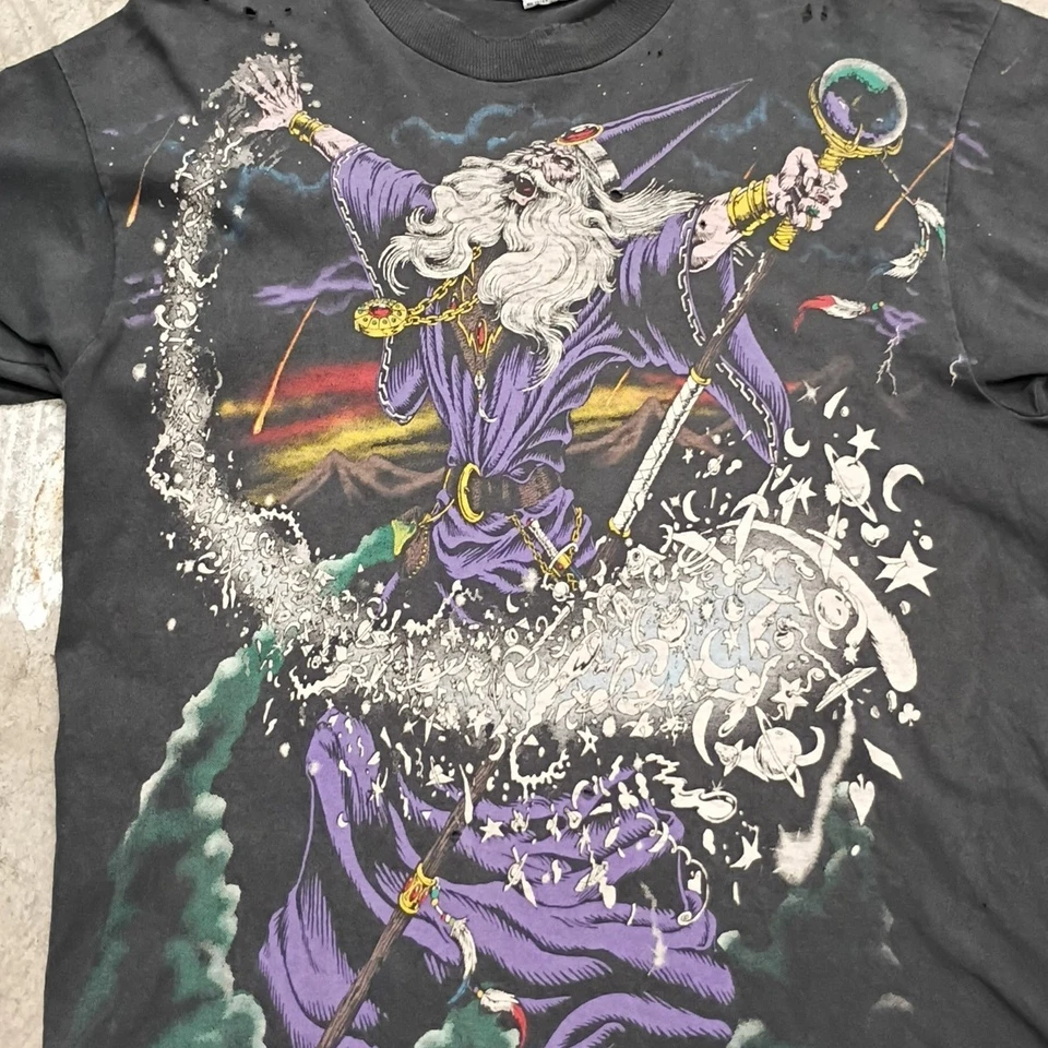 👾Camiseta de colección 1994 Liquid Blue Wizard para hombre talla grande 20x31 Foto 2 de 4