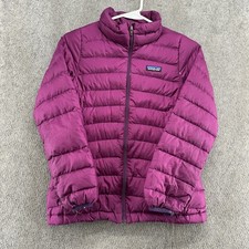 Patagonia Jacket Girls Medium Purple Full Zip Logo Pockets Down Puffer Coat