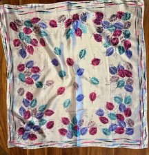 Vintage 80s Multicolor 100 Silk Satin Square Scarf 30  Japan Hand Rolled