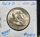 1953 - D Franklin Half 90% Silver  Brilliant Uncirculated Full Bell Lines