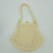 Vintage Corde Bead by Lumured Ivory Cream Evening Purse Clasp Closure