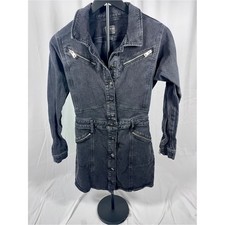 GUESS Black Denim Mini S/P Moto Zip Button Front Long Sleeve Stretch Jean Dress