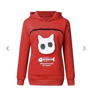 Pet Cat Carrier Hoodie Kangaroo Pouch Sweatshirt Red Youth L Womens S