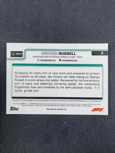 2025 Topps Chrome Sapphire F1 George Russell Portrait Base #7 WTS 1 - Picture 2 of 2