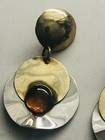 Vtg Modernist ARTISAN Earrings Llan E Berry Brass/GLASS HANDMADE Brutalist MCM — photo 4