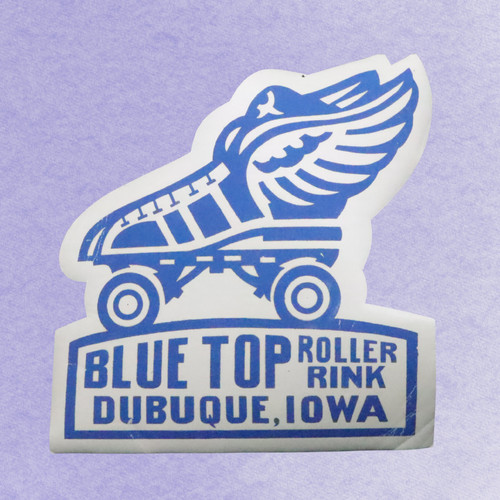 Vintage Dubuque Iowa 1940s Blue Top Roller Skating Rink Sticker Label Decal