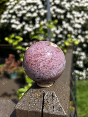 Very Rare Pink Orbicular Bulls Eye Ocean Jasper Crystal Sphere From Madagascar