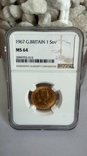 1967 UK QEII Gold Sovereign NGC MS64 First Portrait Gillick / 1967年 ソブリン金貨 オファー