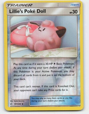 2019 Pokemon, Cosmic Eclipse, #197/236 Lillie's Poke Doll, Reverse Holo NM