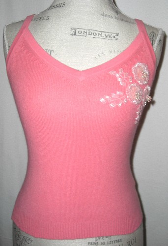 BANANA REPUBLIC Pink Coral Angora Blend Knit Tank w/ Beading Detail - size XS