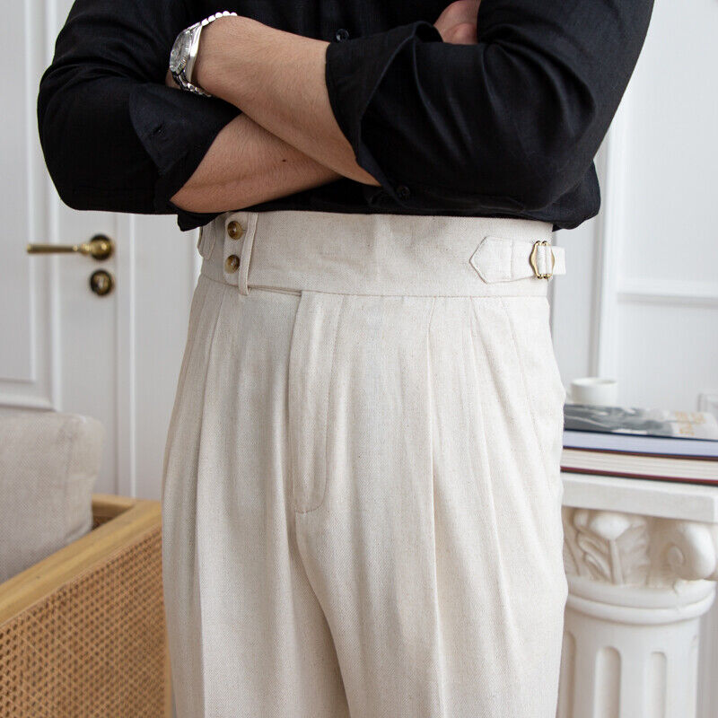 High Waist Straight Pants Vintage Italian Linen Men's Gurkha High Waist Straight Pants Vintage Italian Linen Men's Gurkha