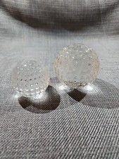 2 Round Clear Crystal Glass Golf Ball Paperweight One Signed