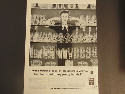 1953 JERGENS LOTION Lady Washed 9,000 pieces of glassware vintage art print ad