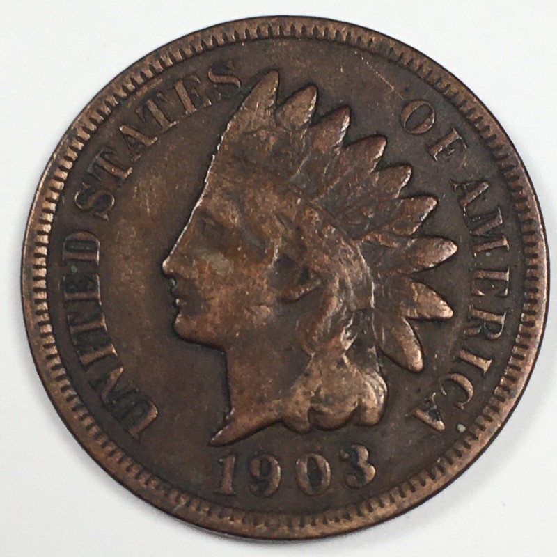 1903 United States Indian Head Cent Penny - Fine (F) KM#90a - 4457-AH