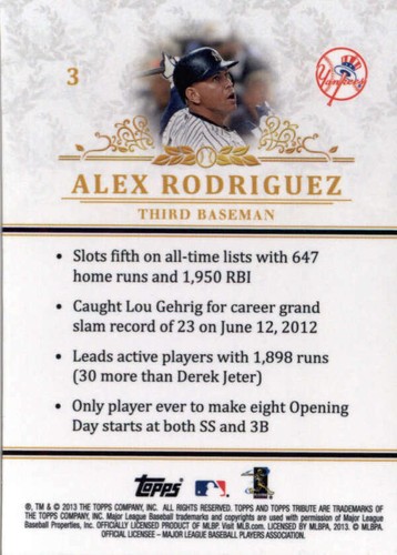2013 Tribute #3 Alex Rodriguez New York Yankees BX T1U - Picture 2 of 2