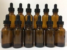 1oz AMBER BOSTON ROUND GLASS BOTTLES WITH GLASS DROPPERS 30ML - Pack of 24