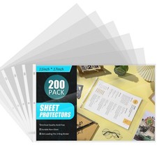 200 Pack Sheet Protectors 11 x 17 Inch 3 Hole Clear Heavy Duty Page Protector...