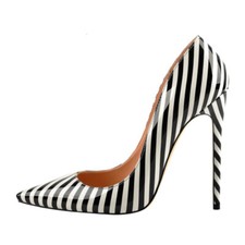 Elegant Zebra Stripes Stilettos Street  Animal Black White Slip On High Heels
