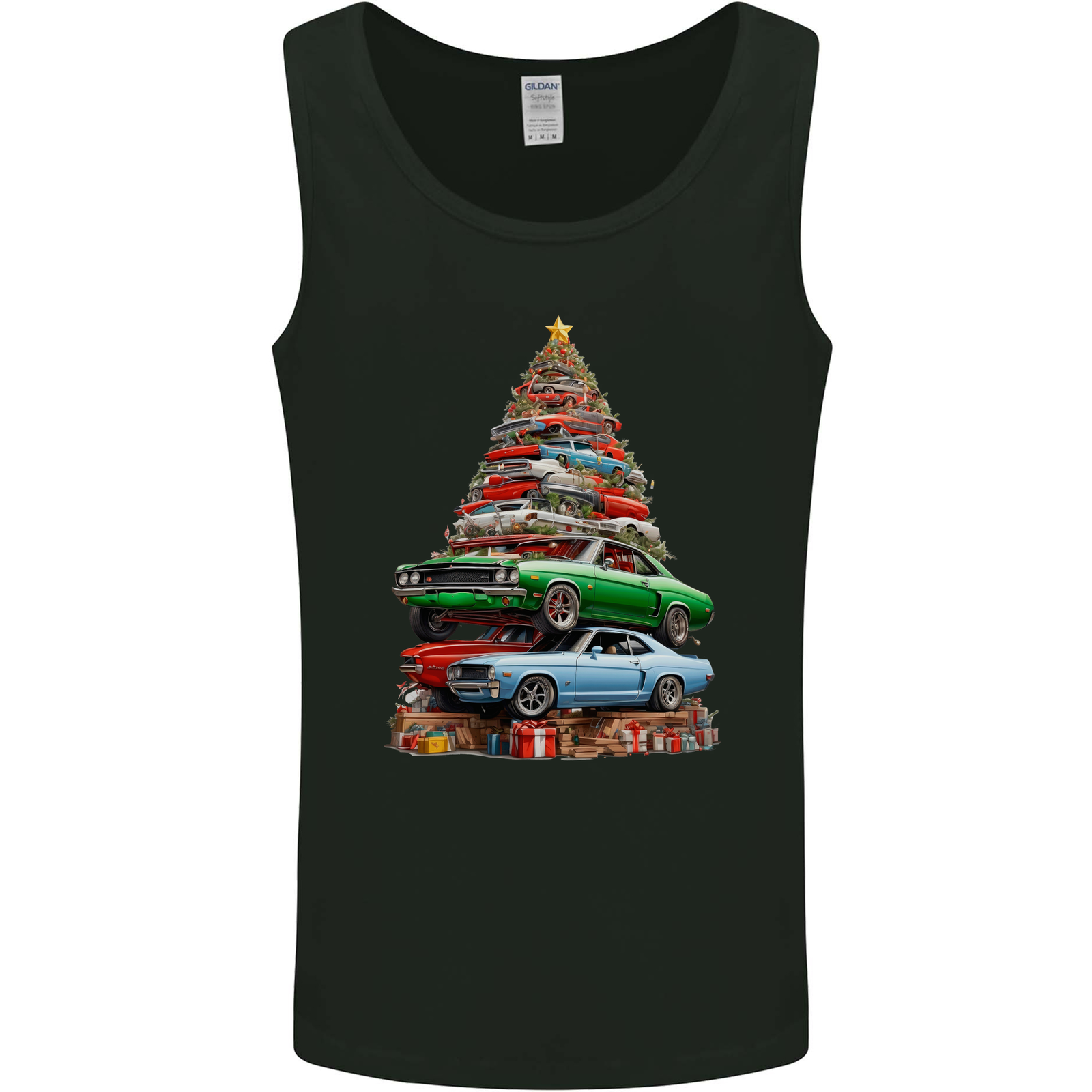 Muscle Car Christmas Tree Xmas Classic Mens Vest Tank Top