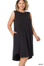Zenana Dress Womens Plus Size Sleeveless Shift Pockets Below Knee Black 1X 2X 3X