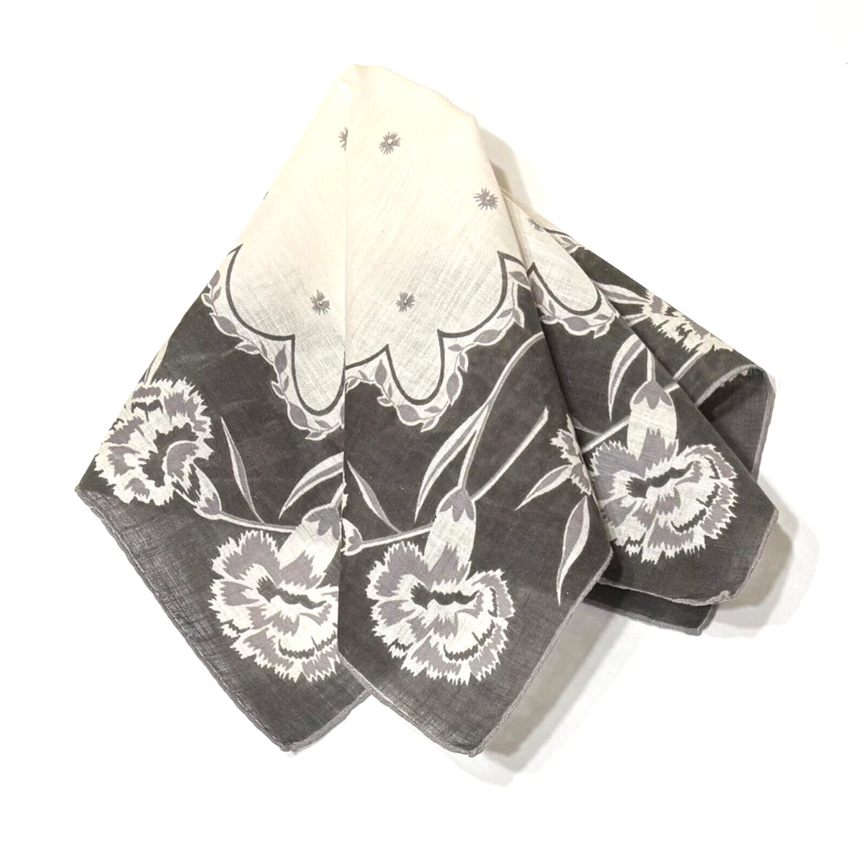 Pañuelo Pañuelo Tonos de Gris Clavel De Colección Floral Borde Enrollado 12" Cuadrado Foto 2 de 4