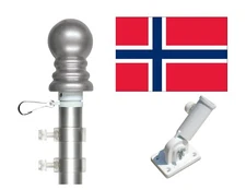 Norway 3'x5' Polyester Flag & Spinner Flagpole Set w/Adjustable Bracket