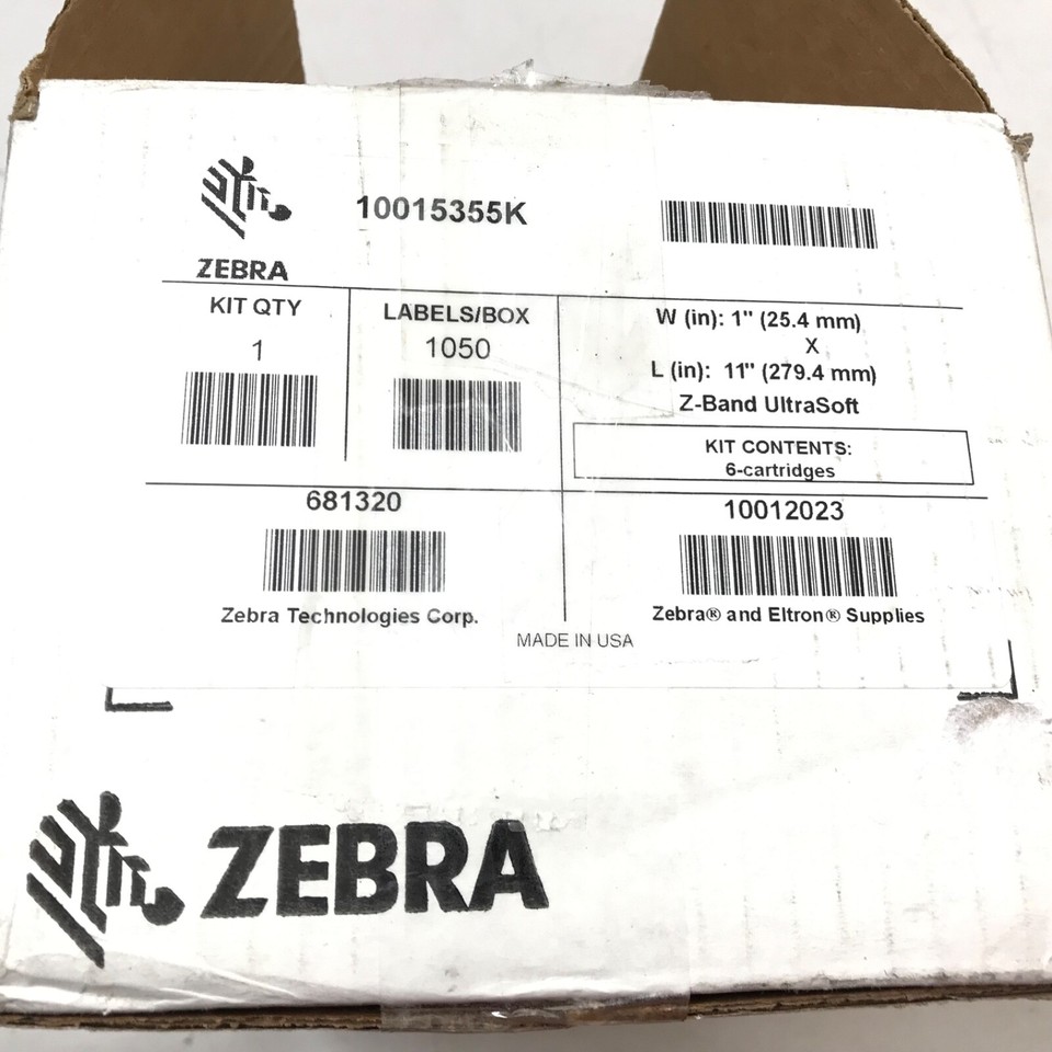 6 Cartridges Zebra 10015355K ZBand Ultrasoft Wristband Cartridge Kit