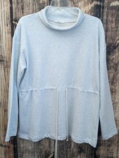 T by Talbots Pullover Sweater Womans L Blue Speckle Cowl Neck Tie Sweatshirt